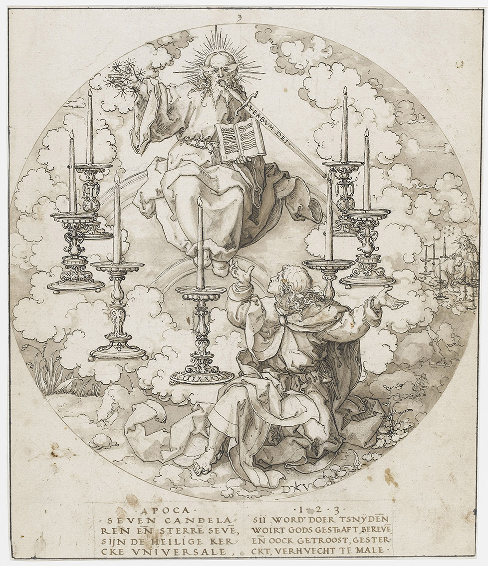 Vellert's Apocalypse series, John's vision of the Enthroned Lord with a double-edged sword, drawing, 1525, Louvre, Rothschild collection, Paris
